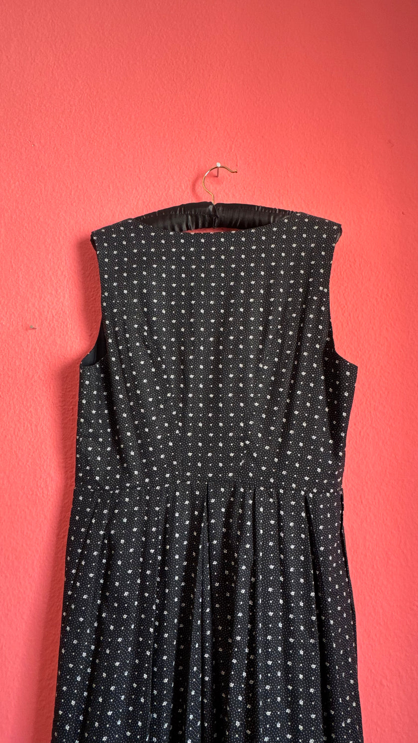 Vintage 1970s Black Floral Maxi Tracht Dress by G. Gröschel