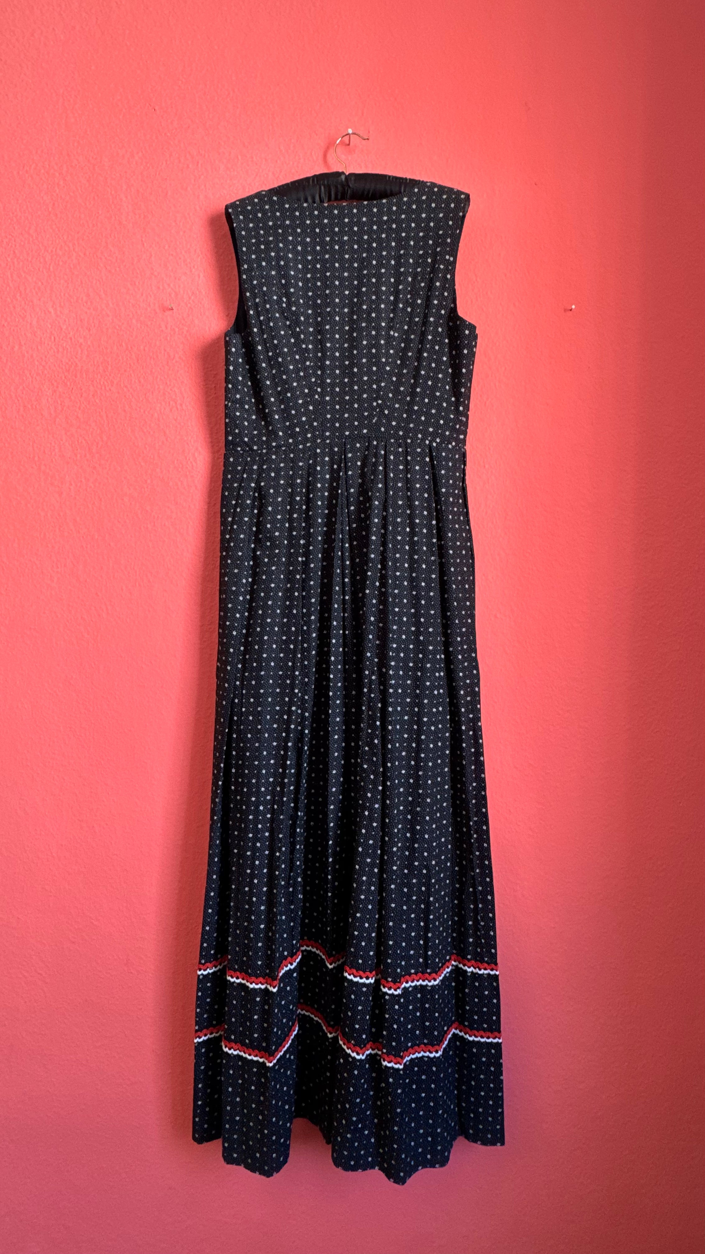 Vintage 1970s Black Floral Maxi Tracht Dress by G. Gröschel