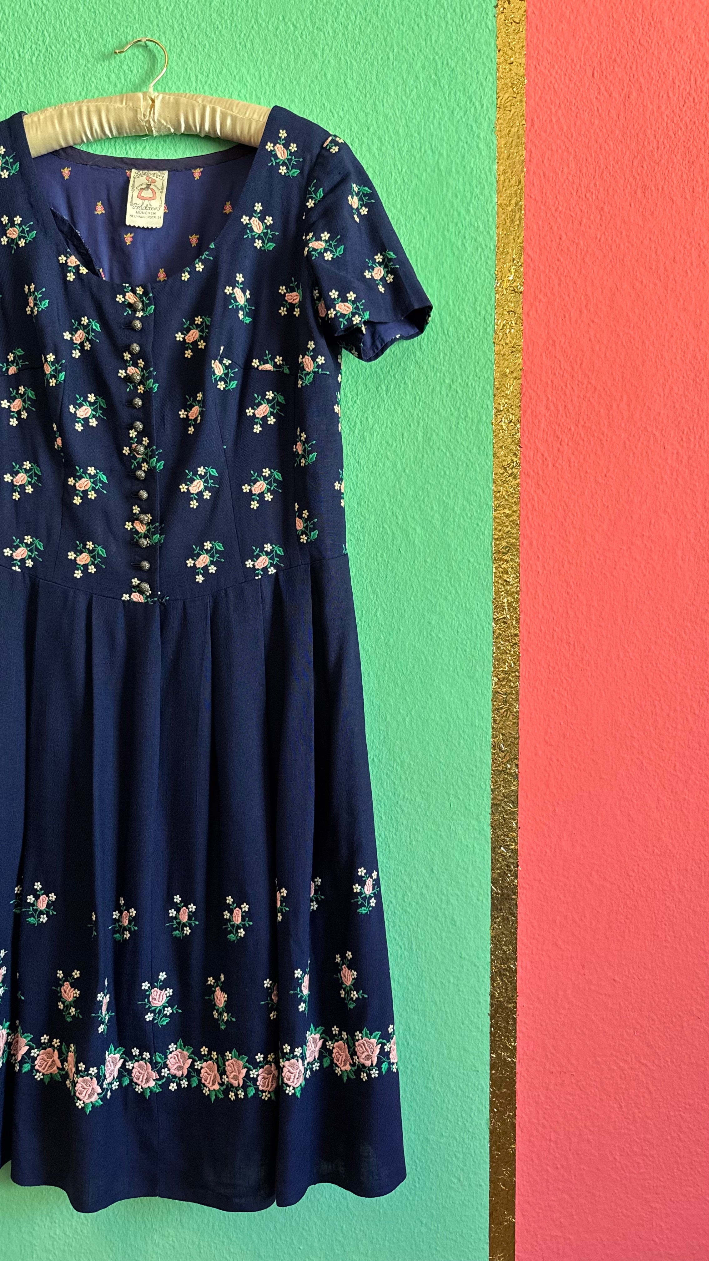 Vintage 1980s Navy Floral Dirndl Dress by Salzburger Trachten