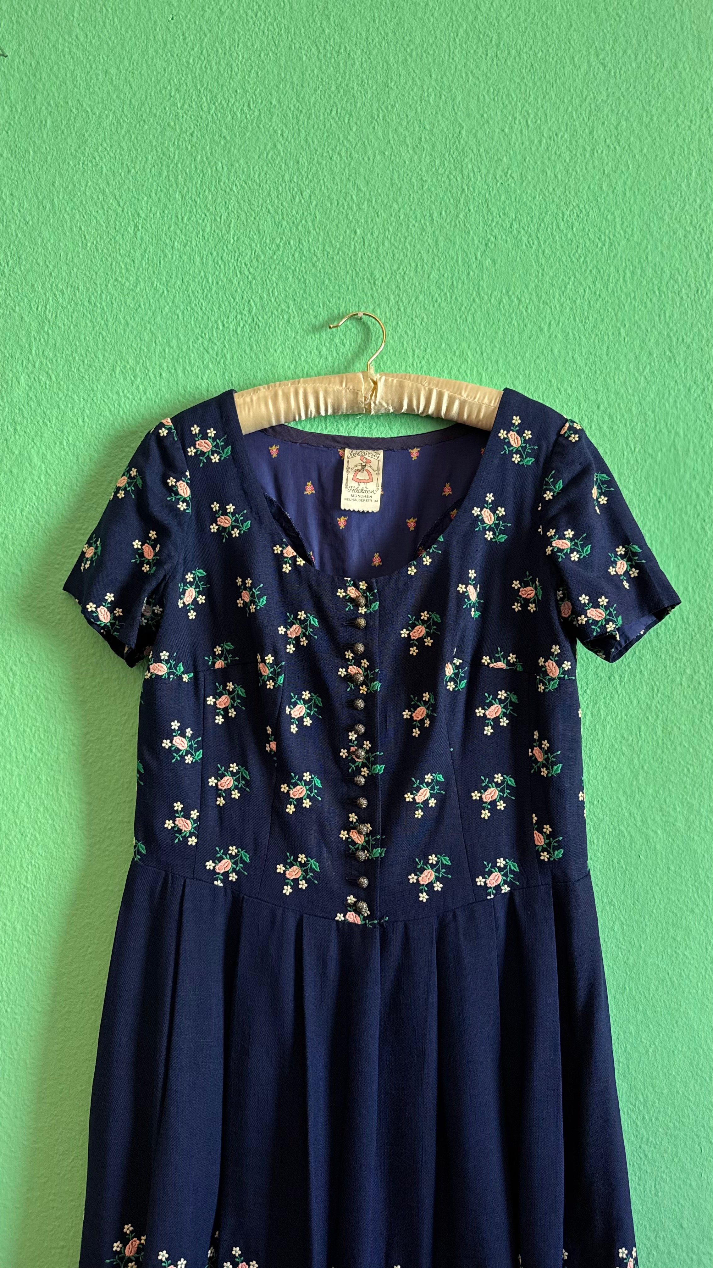 Vintage 1980s Navy Floral Dirndl Dress by Salzburger Trachten