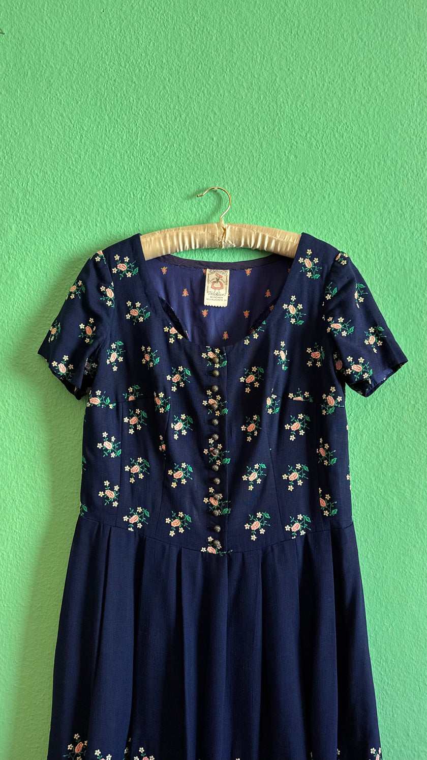 Vintage 1980s Navy Floral Dirndl Dress by Salzburger Trachten