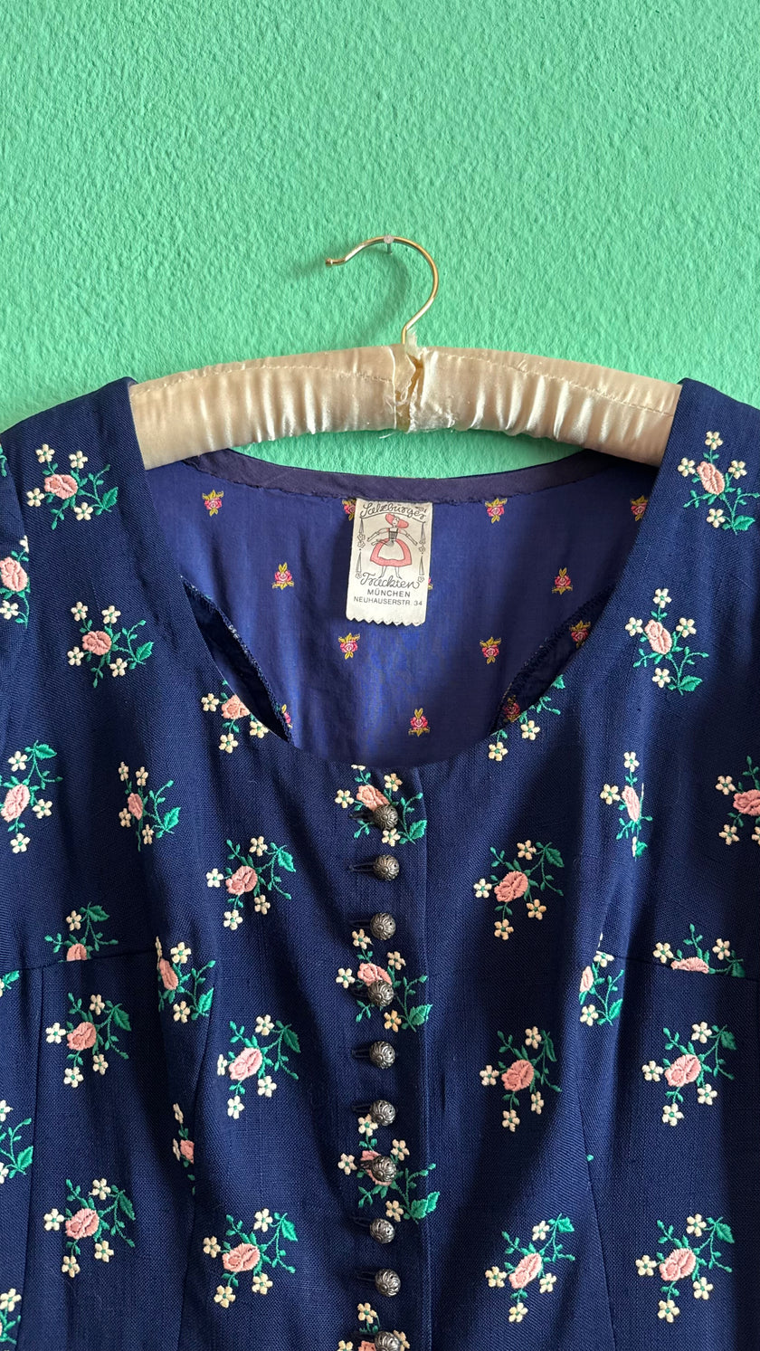 Vintage 1980s Navy Floral Dirndl Dress by Salzburger Trachten