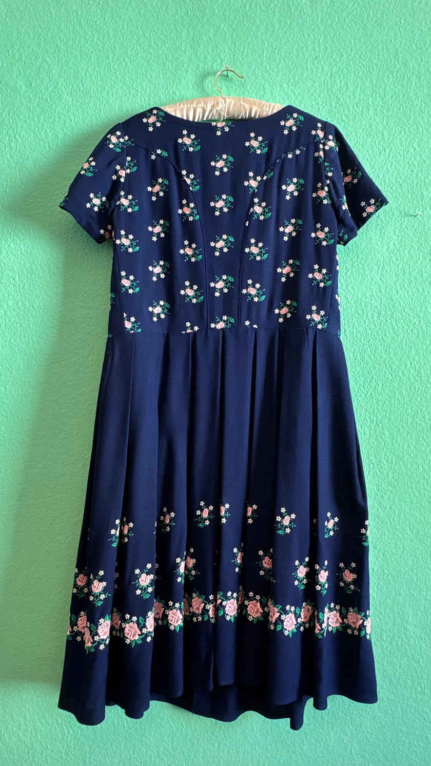 Vintage 1980s Navy Floral Dirndl Dress by Salzburger Trachten