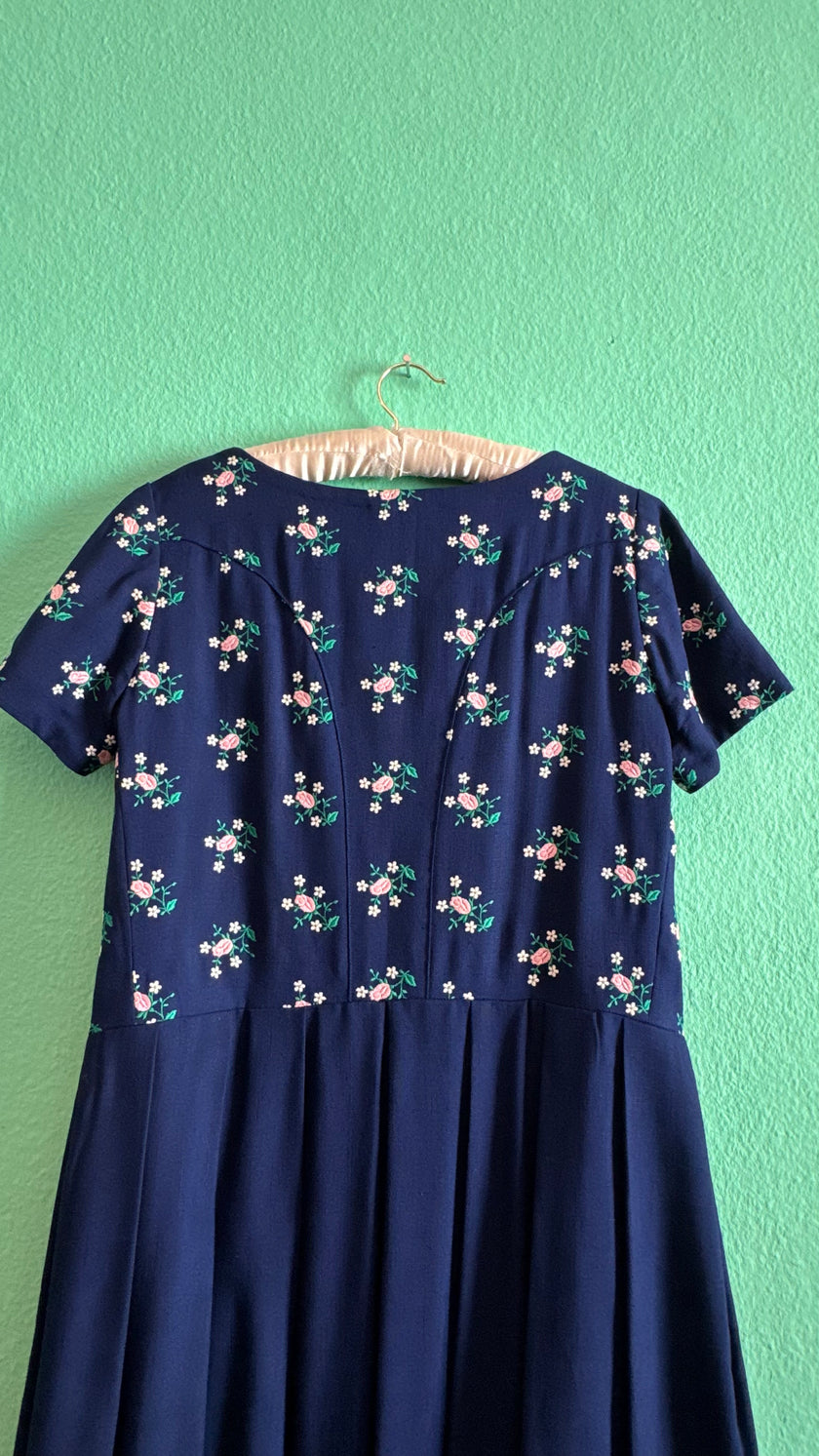 Vintage 1980s Navy Floral Dirndl Dress by Salzburger Trachten