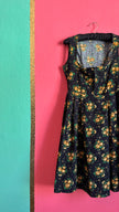 Vintage 1980s Black and Golden Rose Floral Dirndl Dress