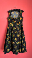 Vintage 1980s Black and Golden Rose Floral Dirndl Dress