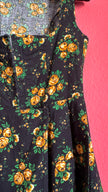 Vintage 1980s Black and Golden Rose Floral Dirndl Dress