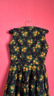 Vintage 1980s Black and Golden Rose Floral Dirndl Dress