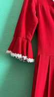 Vintage 1970s Red Embroidered Lace-Up Dirndl Dress