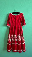 Vintage 1970s Red Embroidered Lace-Up Dirndl Dress