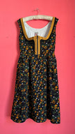 Vintage 1970s Black Floral Dirndl Dress by Wunderlich Dirndl