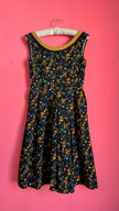 Vintage 1970s Black Floral Dirndl Dress by Wunderlich Dirndl