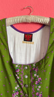 Vintage 1980s Green Floral Dirndl Dress With Silver-Toned Buttons