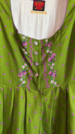 Vintage 1980s Green Floral Dirndl Dress With Silver-Toned Buttons