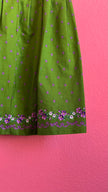 Vintage 1980s Green Floral Dirndl Dress With Silver-Toned Buttons