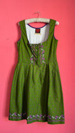 Vintage 1980s Green Floral Dirndl Dress With Silver-Toned Buttons