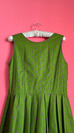 Vintage 1980s Green Floral Dirndl Dress With Silver-Toned Buttons