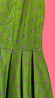 Vintage 1980s Green Floral Dirndl Dress With Silver-Toned Buttons