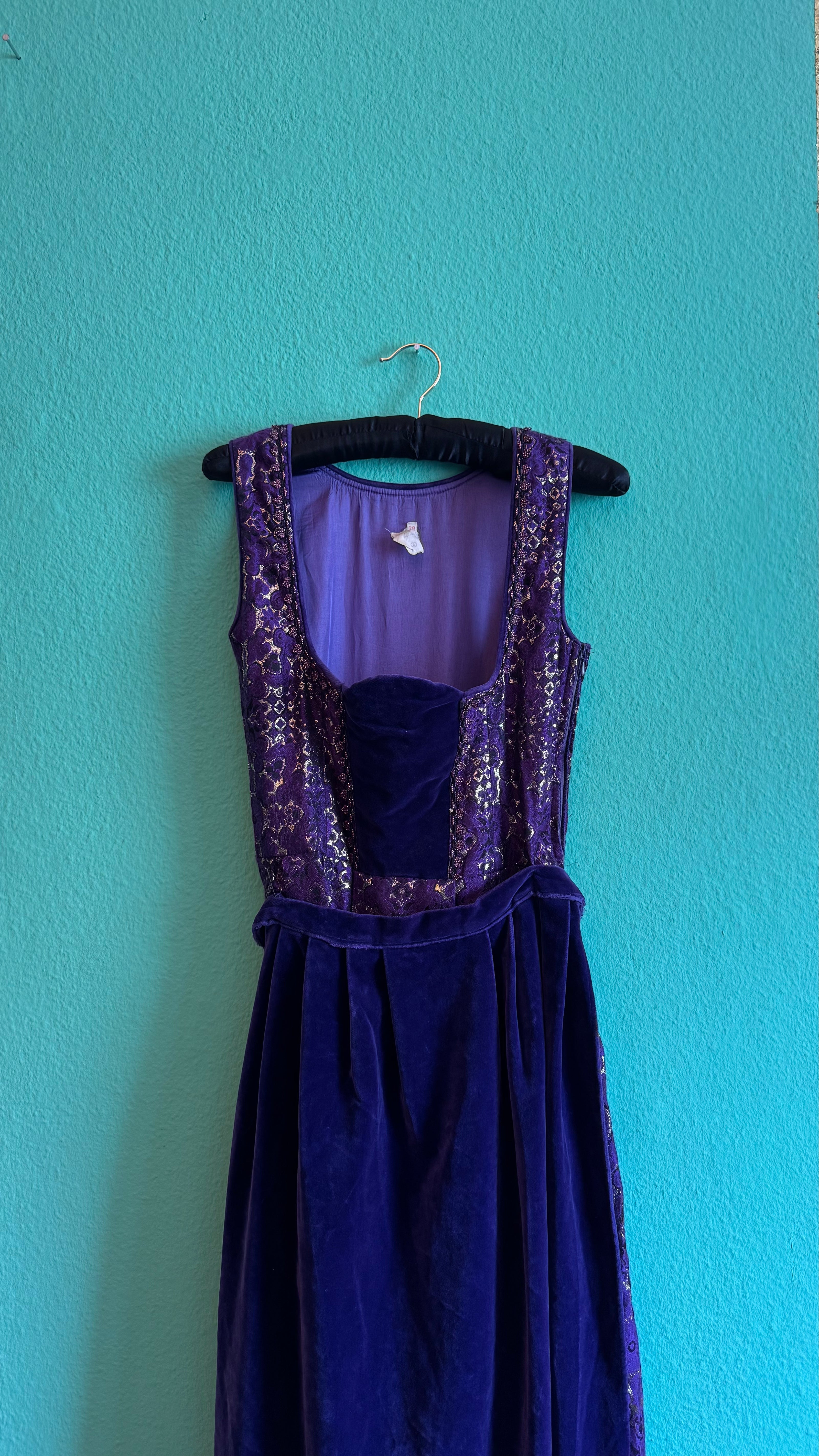 Vintage 1970s Purple Velvet and Brocade Dirndl Maxi Dress