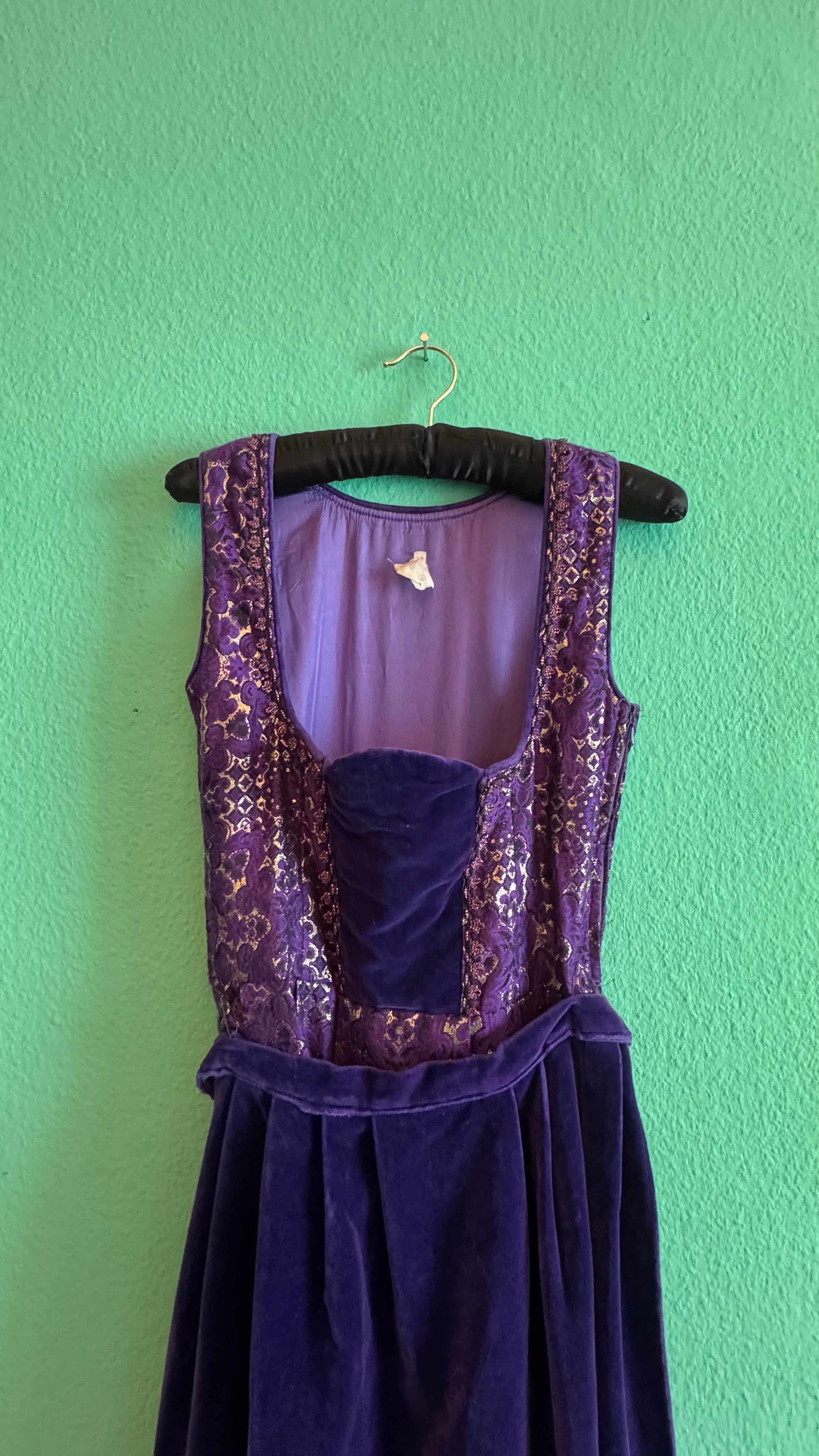 Vintage 1970s Purple Velvet and Brocade Dirndl Maxi Dress