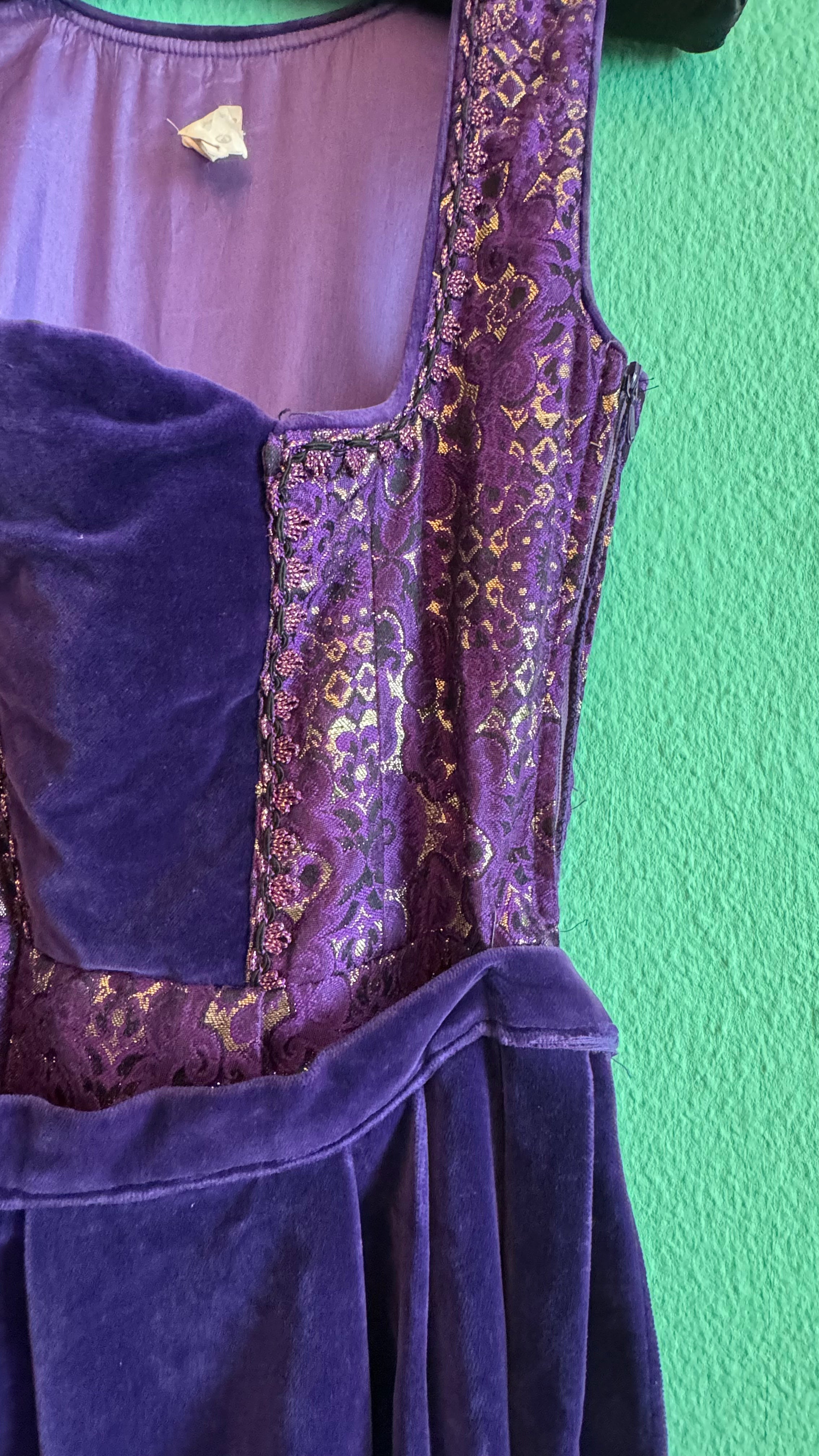 Vintage 1970s Purple Velvet and Brocade Dirndl Maxi Dress