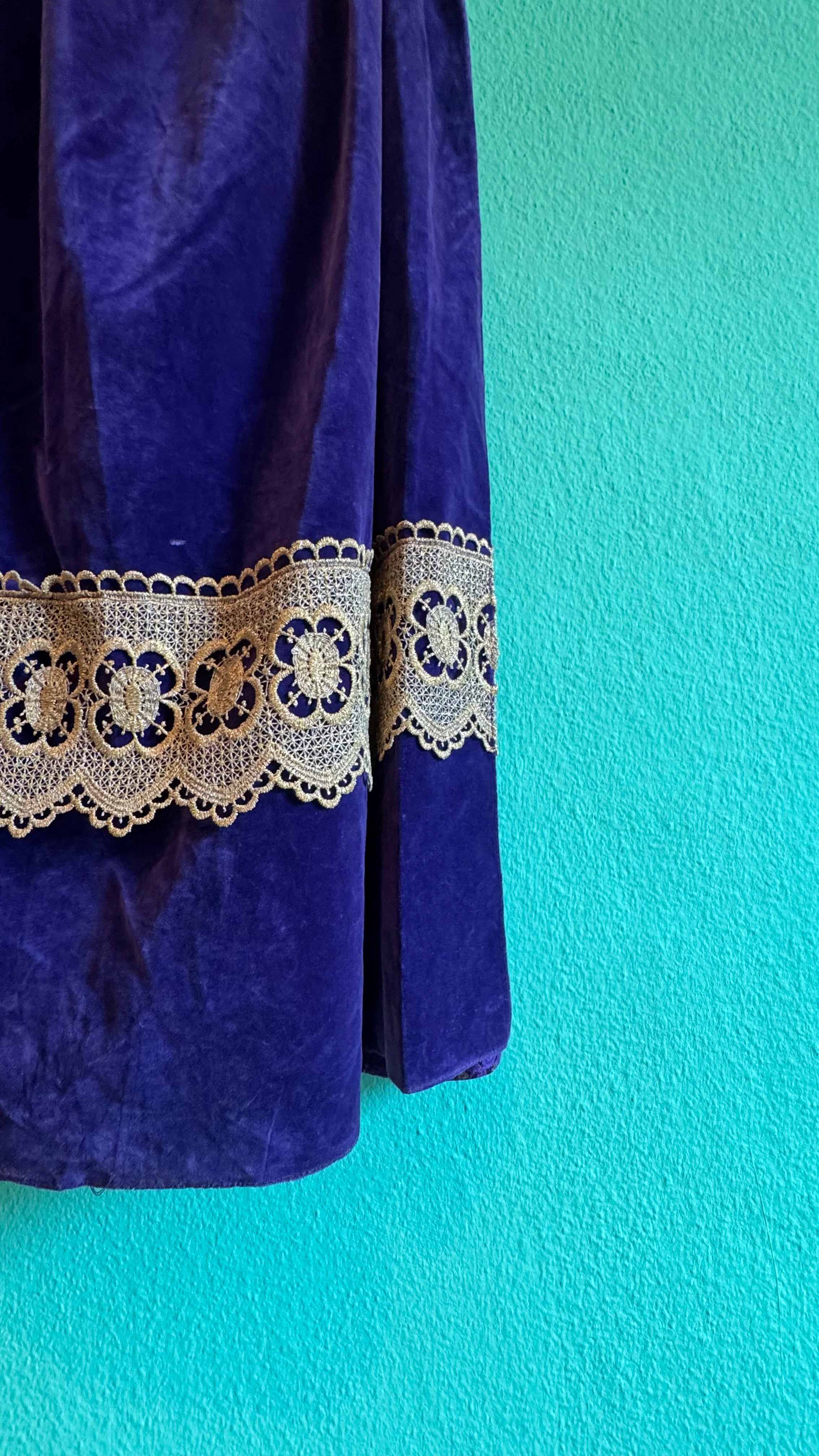 Vintage 1970s Purple Velvet and Brocade Dirndl Maxi Dress