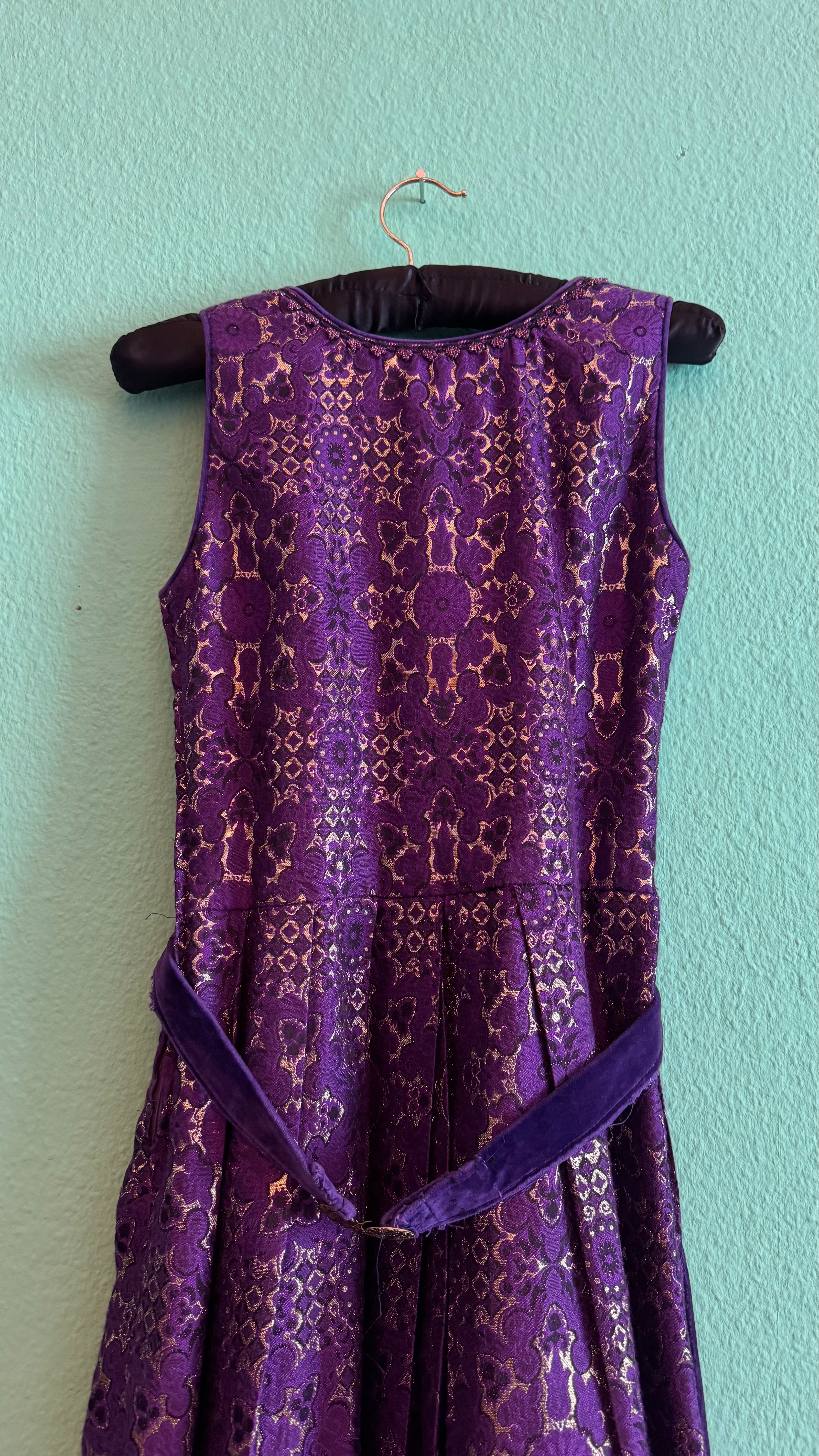 Vintage 1970s Purple Velvet and Brocade Dirndl Maxi Dress