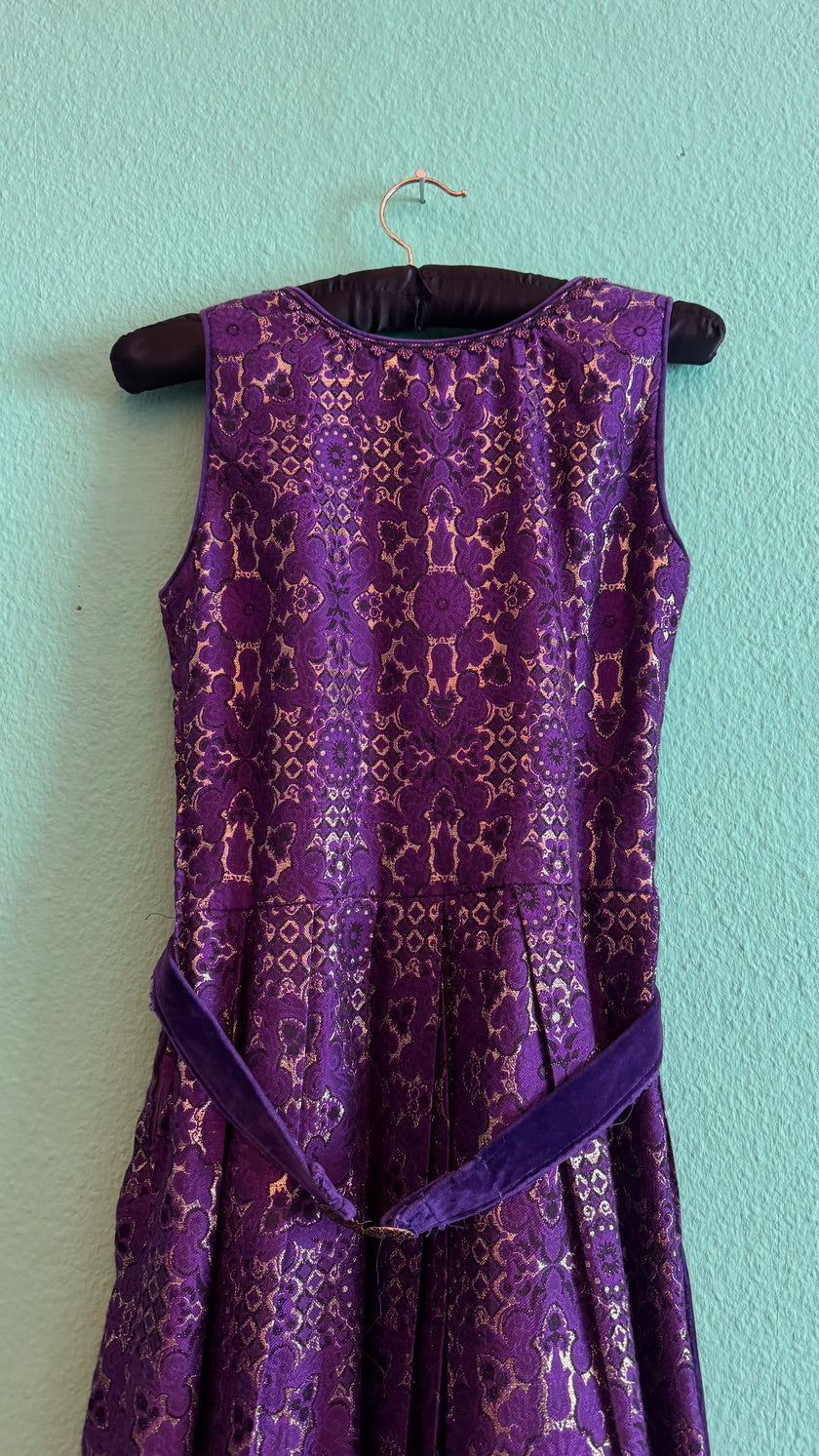 Vintage 1970s Purple Velvet and Brocade Dirndl Maxi Dress
