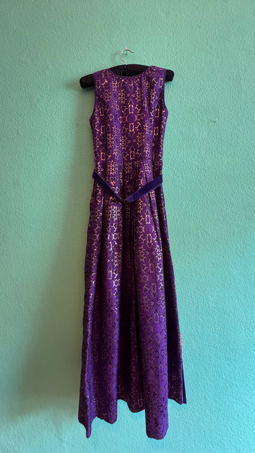 Vintage 1970s Purple Velvet and Brocade Dirndl Maxi Dress