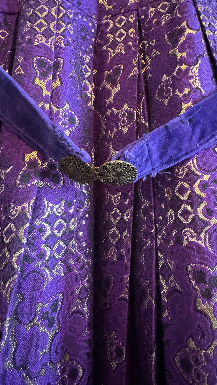 Vintage 1970s Purple Velvet and Brocade Dirndl Maxi Dress