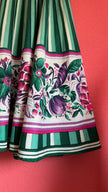 Vintage 1950s-Style Green Striped Floral Border Skirt