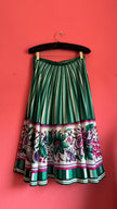 Vintage 1950s-Style Green Striped Floral Border Skirt