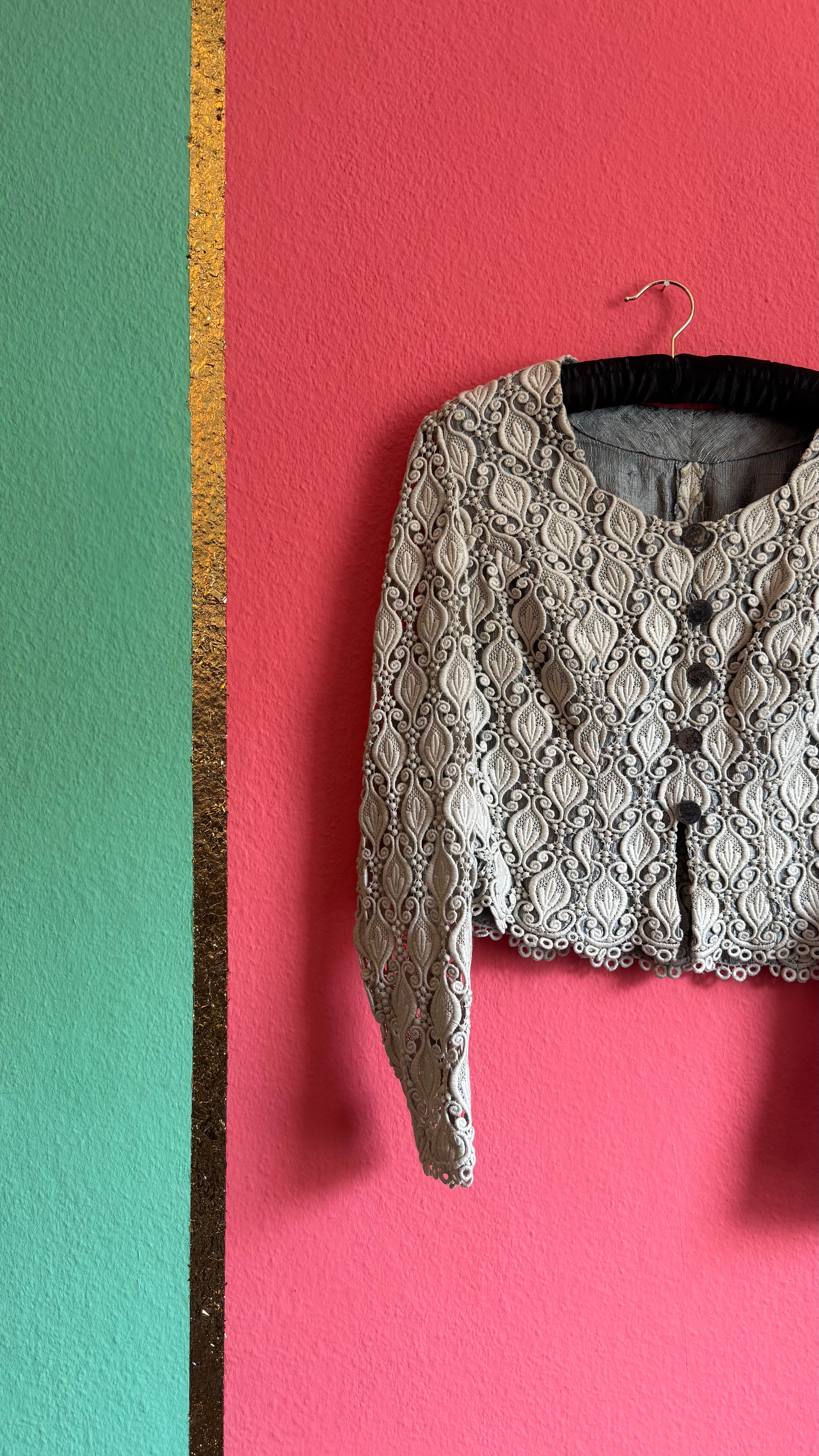 Vintage 1960s Ivory Soutache Lace Cropped Jacket
