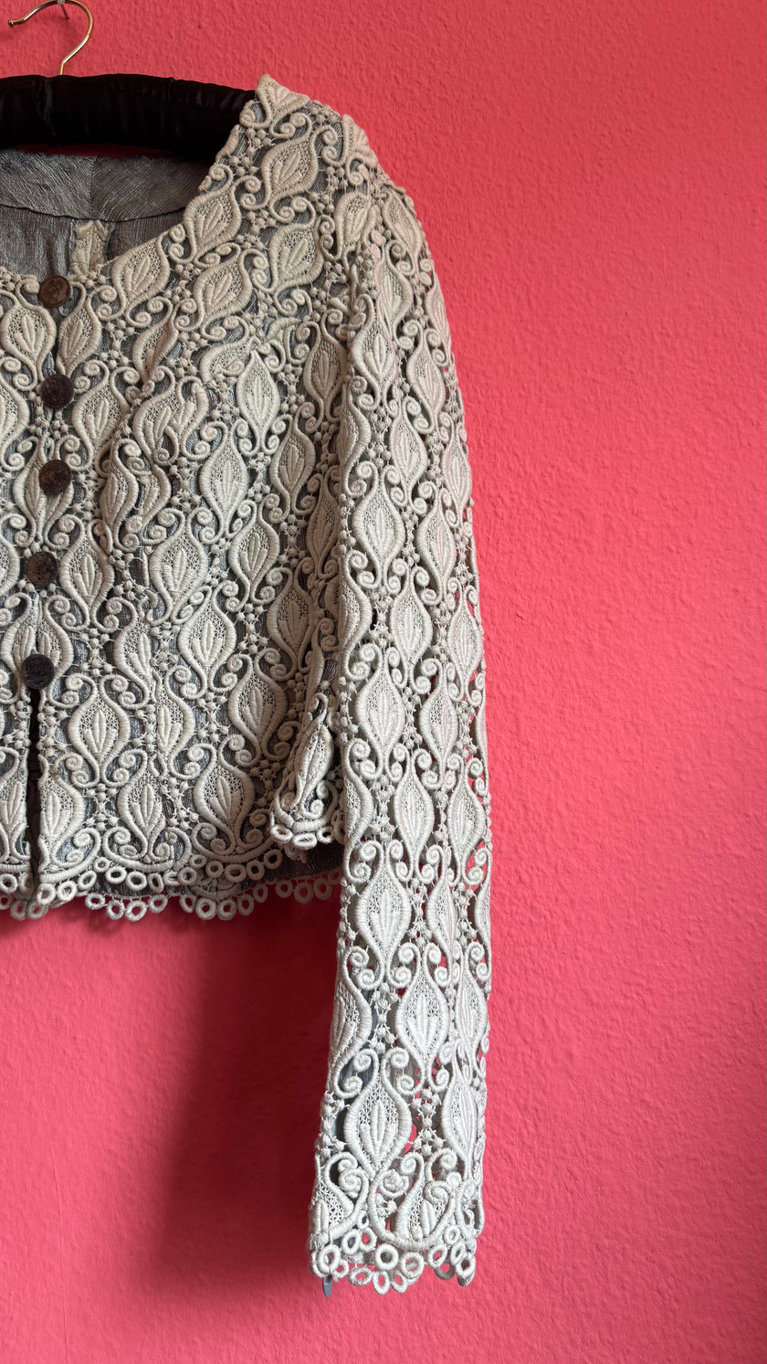 Vintage 1960s Ivory Soutache Lace Cropped Jacket