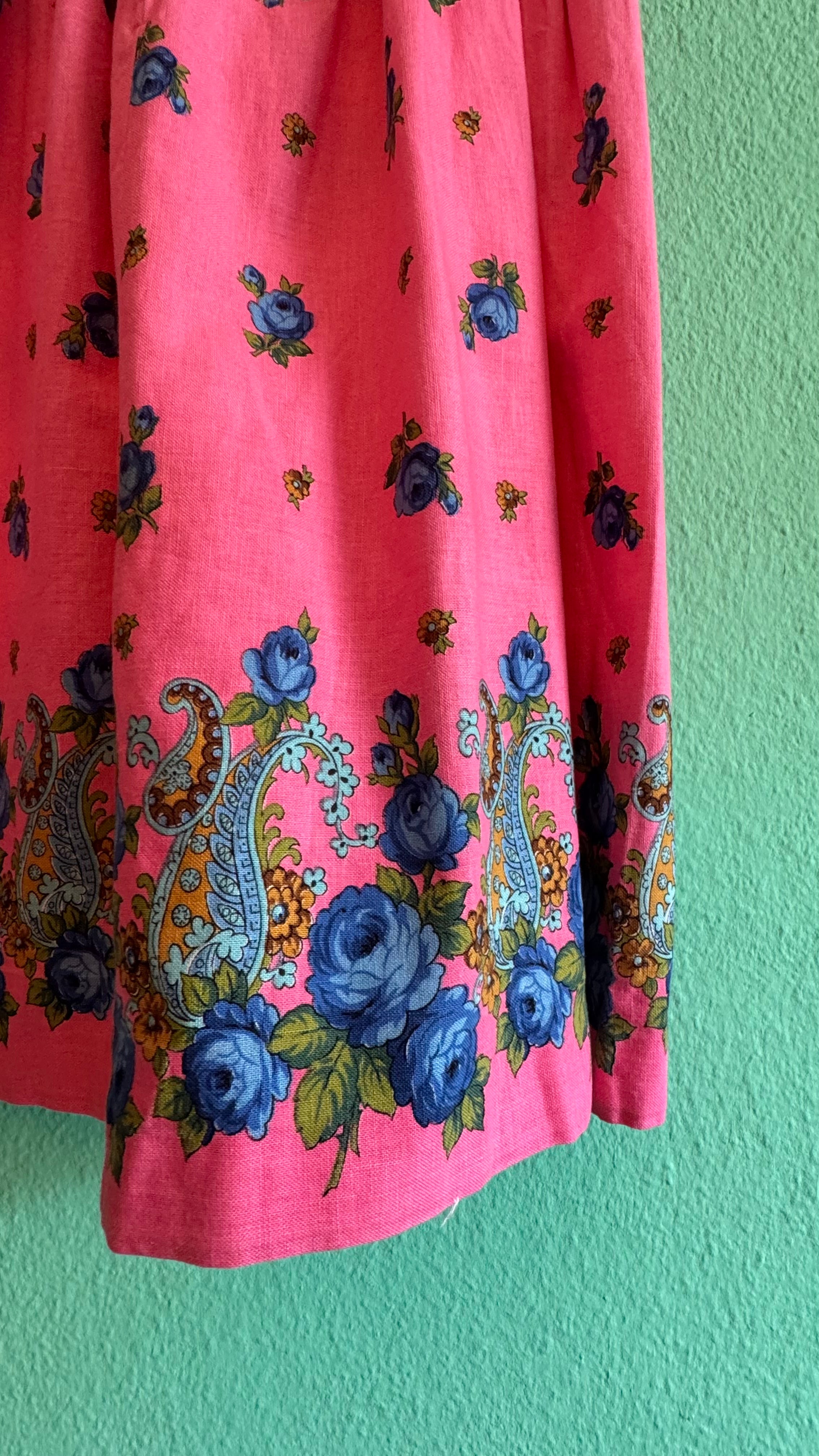 Vintage 1950s-Style Pink Floral Paisley Cotton Dress
