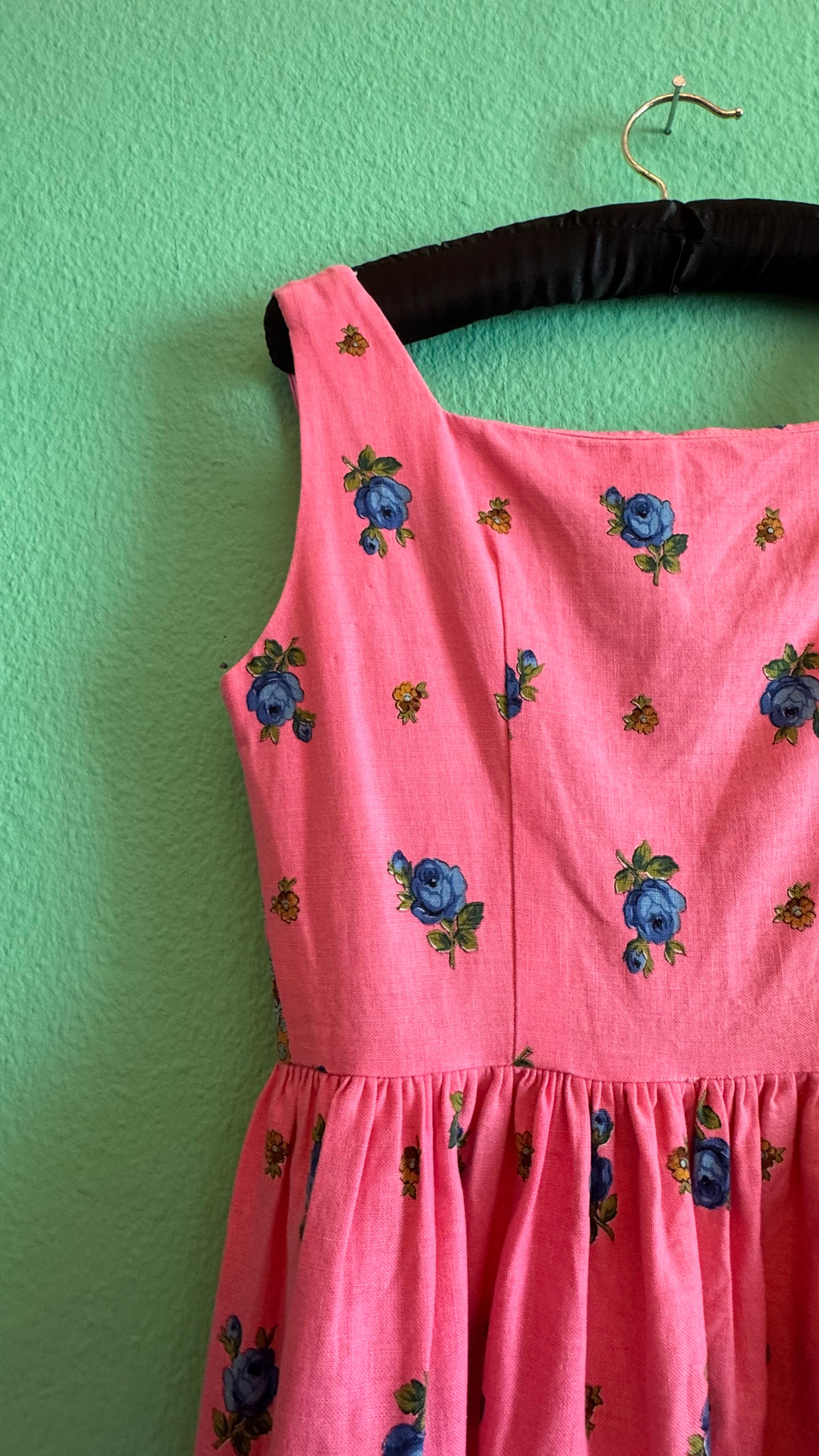 Vintage 1950s-Style Pink Floral Paisley Cotton Dress