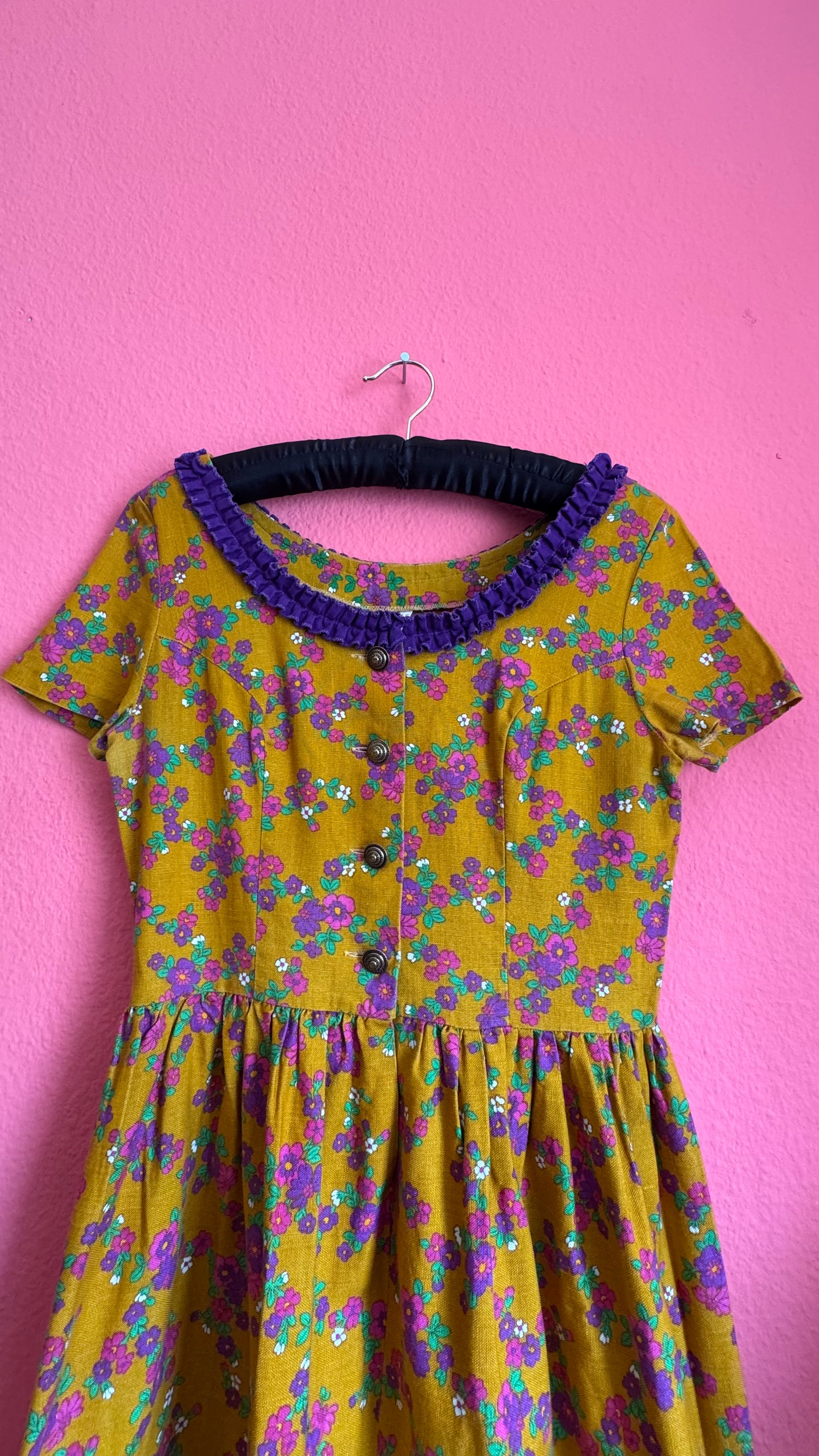 Vintage 1960s Mustard Floral Tracht Dress