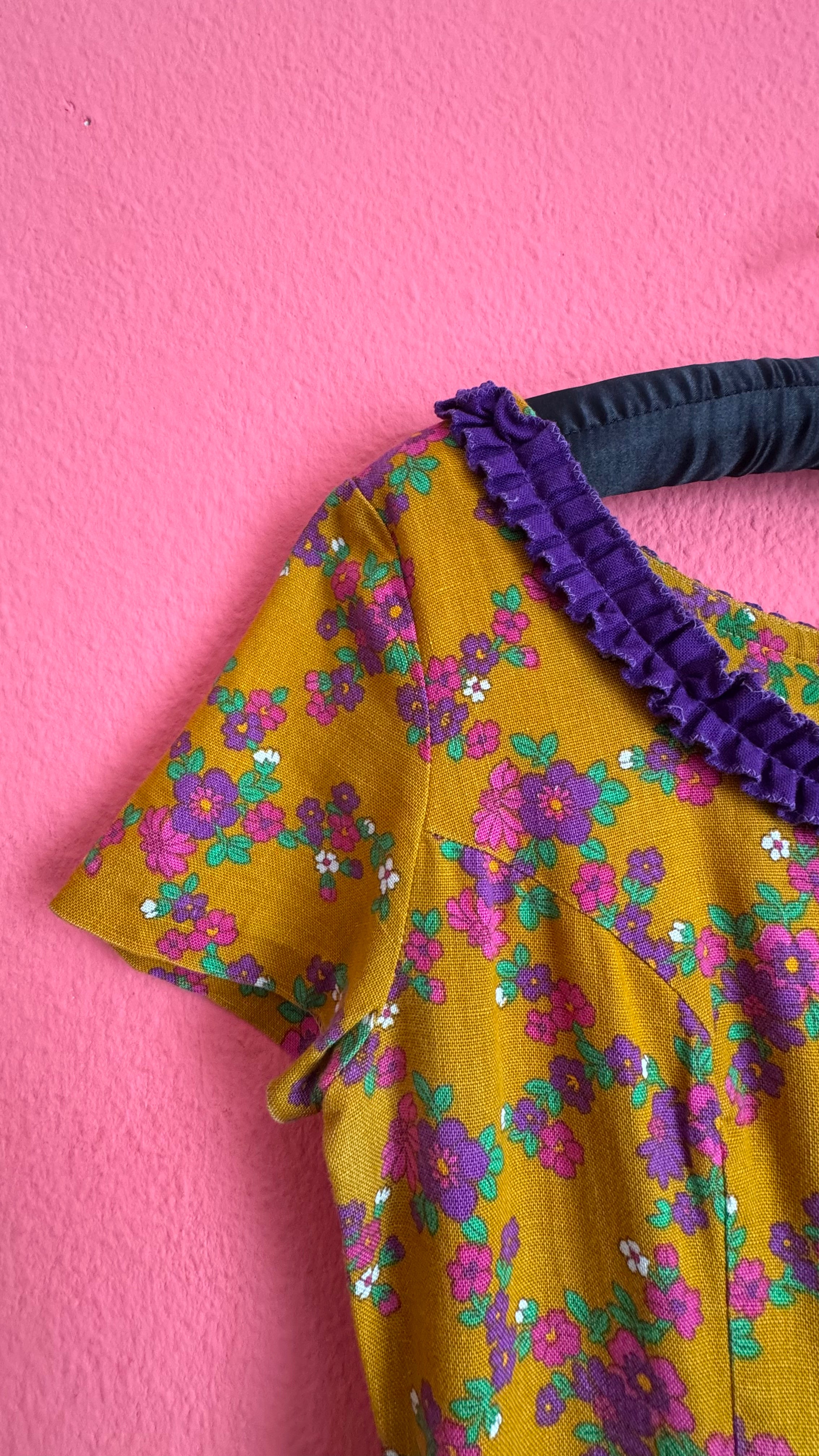 Vintage 1960s Mustard Floral Tracht Dress
