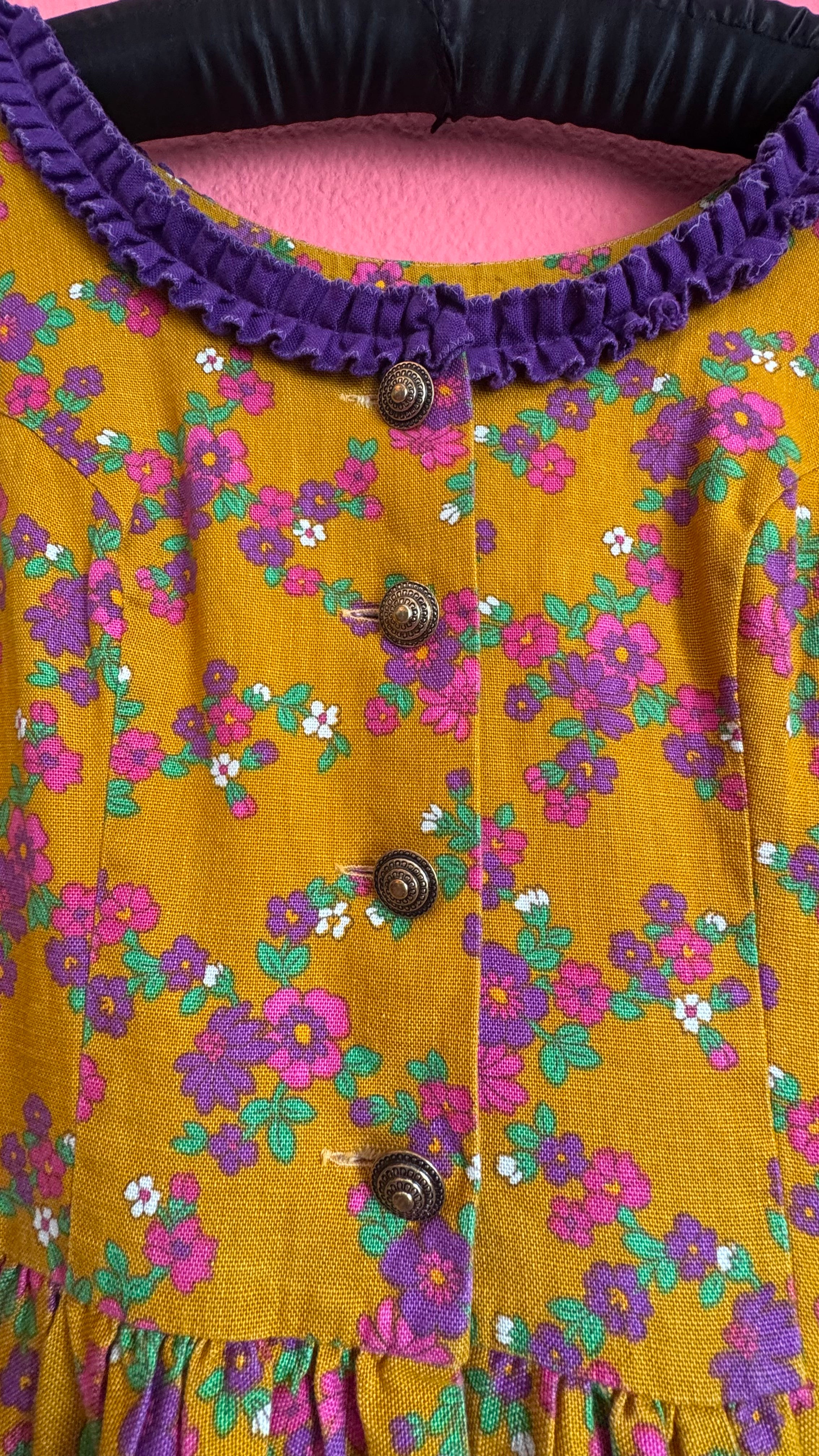 Vintage 1960s Mustard Floral Tracht Dress