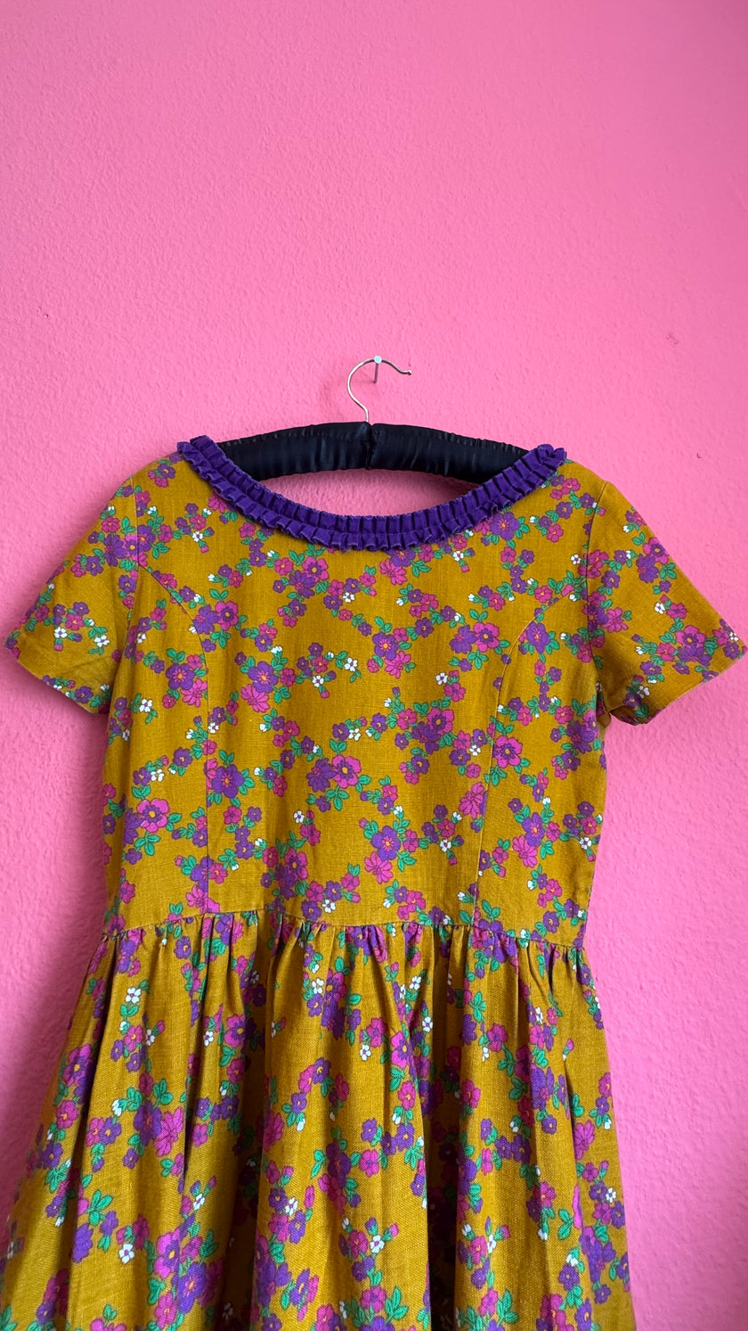 Vintage 1960s Mustard Floral Tracht Dress