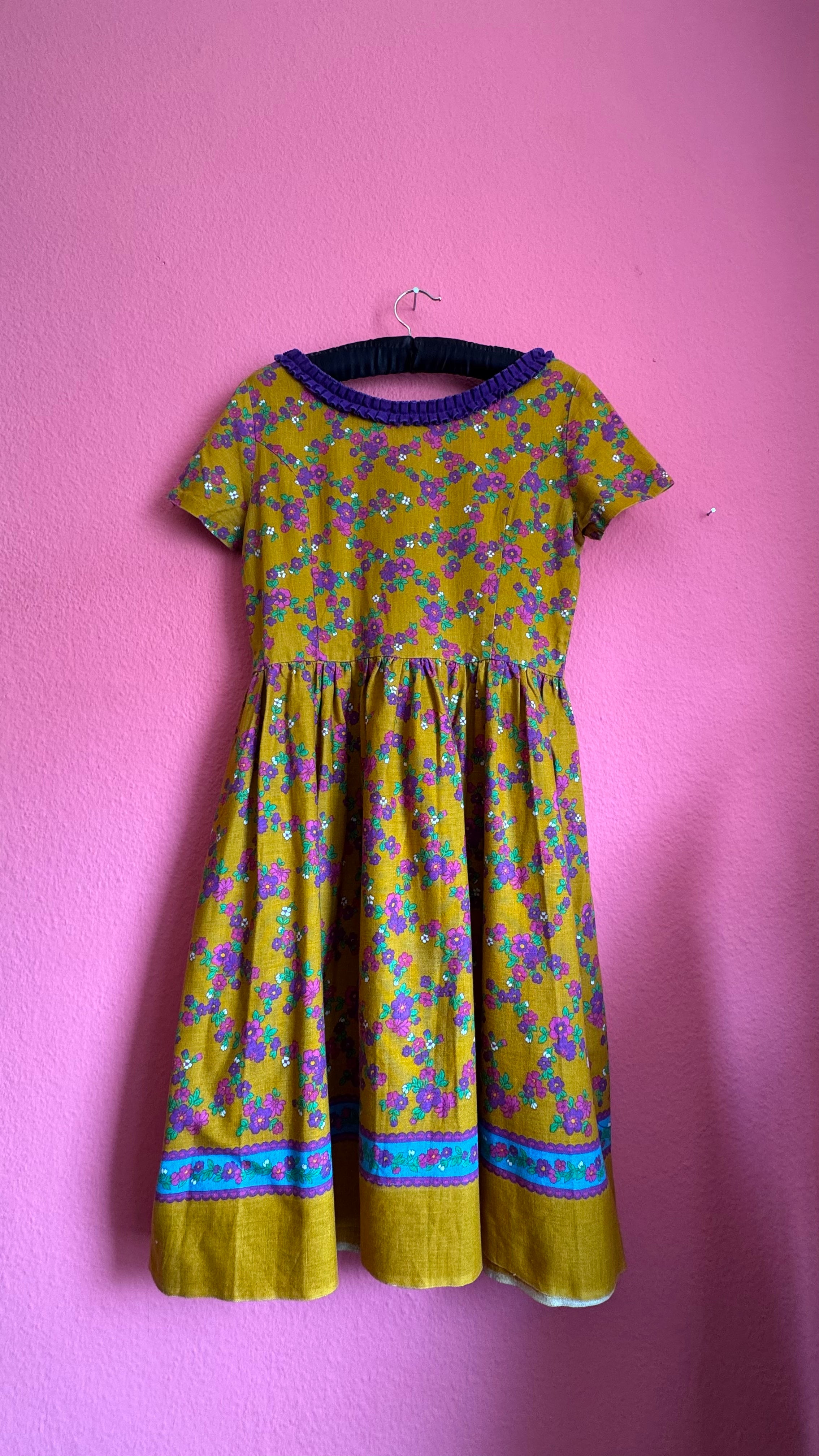 Vintage 1960s Mustard Floral Tracht Dress