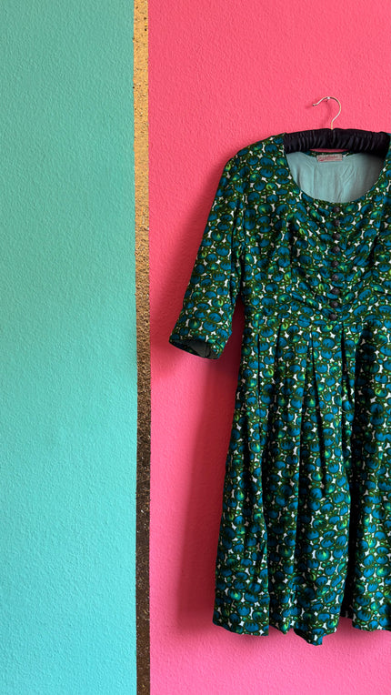 Vintage 1960s Green Floral Tracht Dress by Dirndlstube