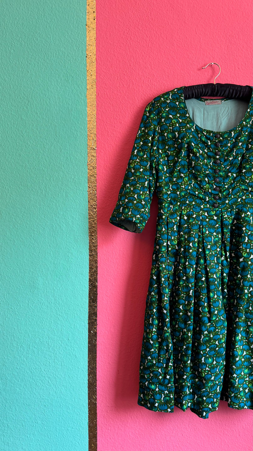 Vintage 1960s Green Floral Tracht Dress by Dirndlstube