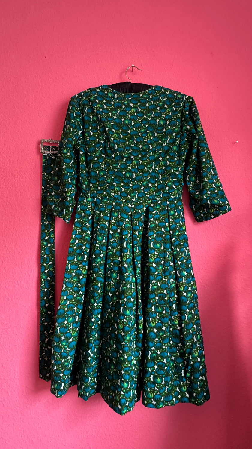 Vintage 1960s Green Floral Tracht Dress by Dirndlstube