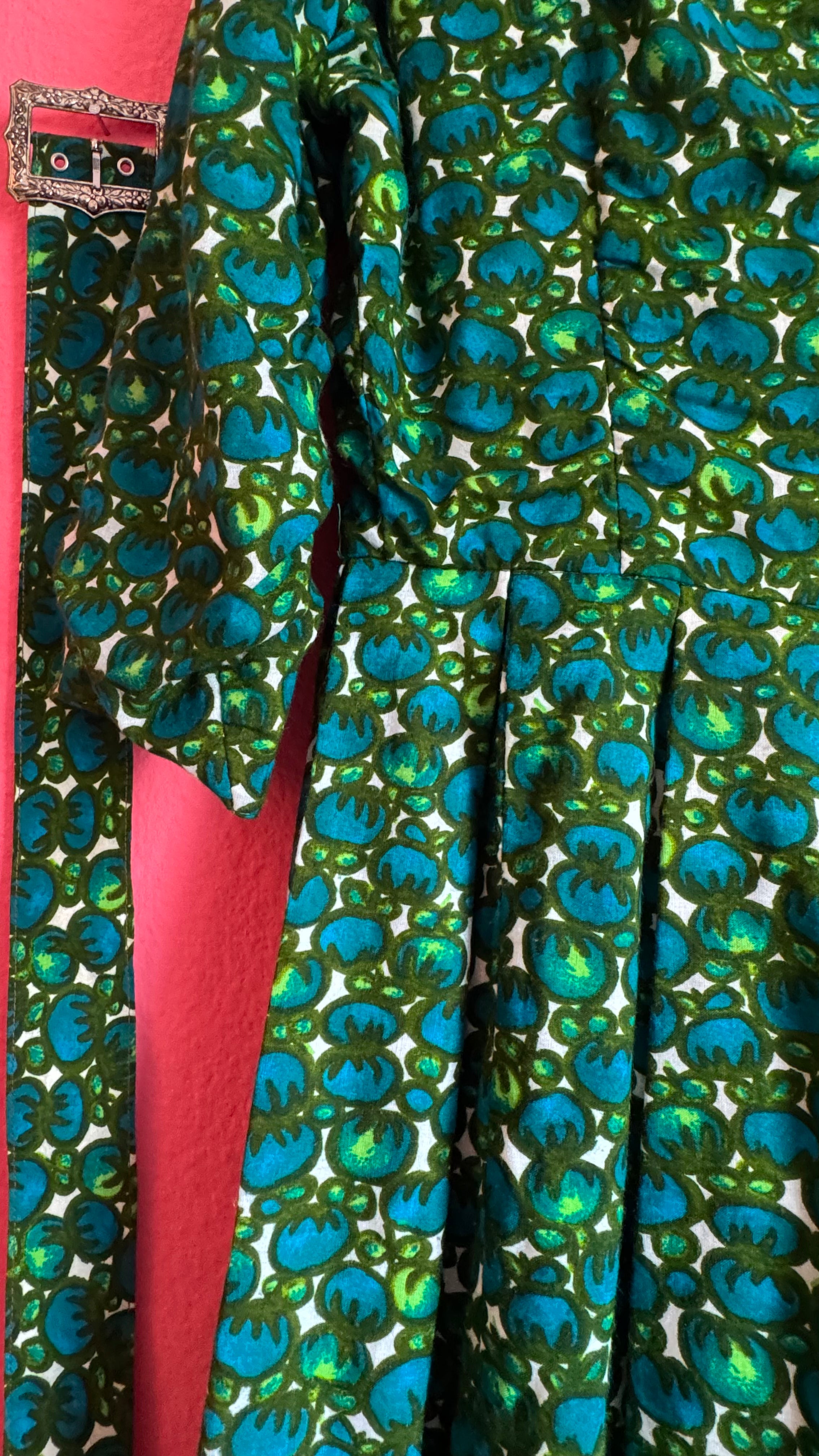 Vintage 1960s Green Floral Tracht Dress by Dirndlstube