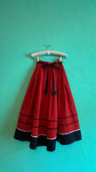 Vintage 1970s Red and Black Tracht Midi Skirt