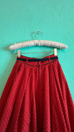 Vintage 1970s Red and Black Tracht Midi Skirt