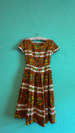 Vintage 1960s Brown Floral Tracht Midi Dress