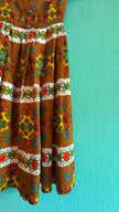 Vintage 1960s Brown Floral Tracht Midi Dress