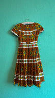 Vintage 1960s Brown Floral Tracht Midi Dress